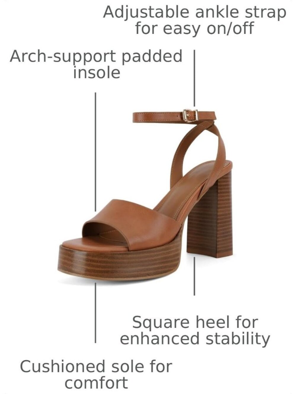 Women's A-Tan Platform Heels Open Toe Chunky Block Heel Ankle Strap Sandals
